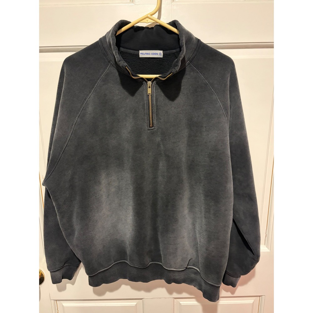 Aelfric Eden Mens Mineral Wash Quarter Zip Fleece Sweatshirt Charcoal Grey Small